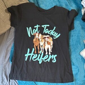 Black Graphic Tee with Cow Design